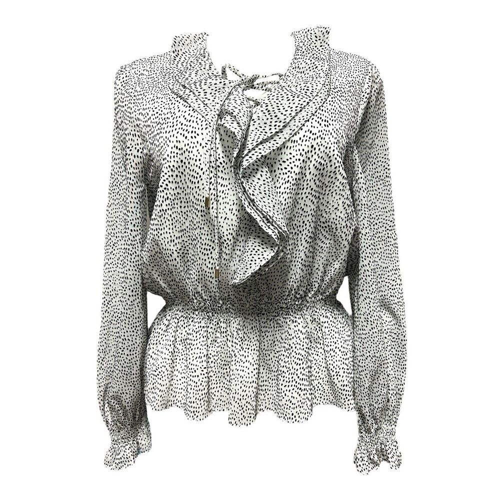 TED BAKER Alyanna Lace Up Ruffle Front Textured Long Sleeve Blouse‎ Top Sz 2